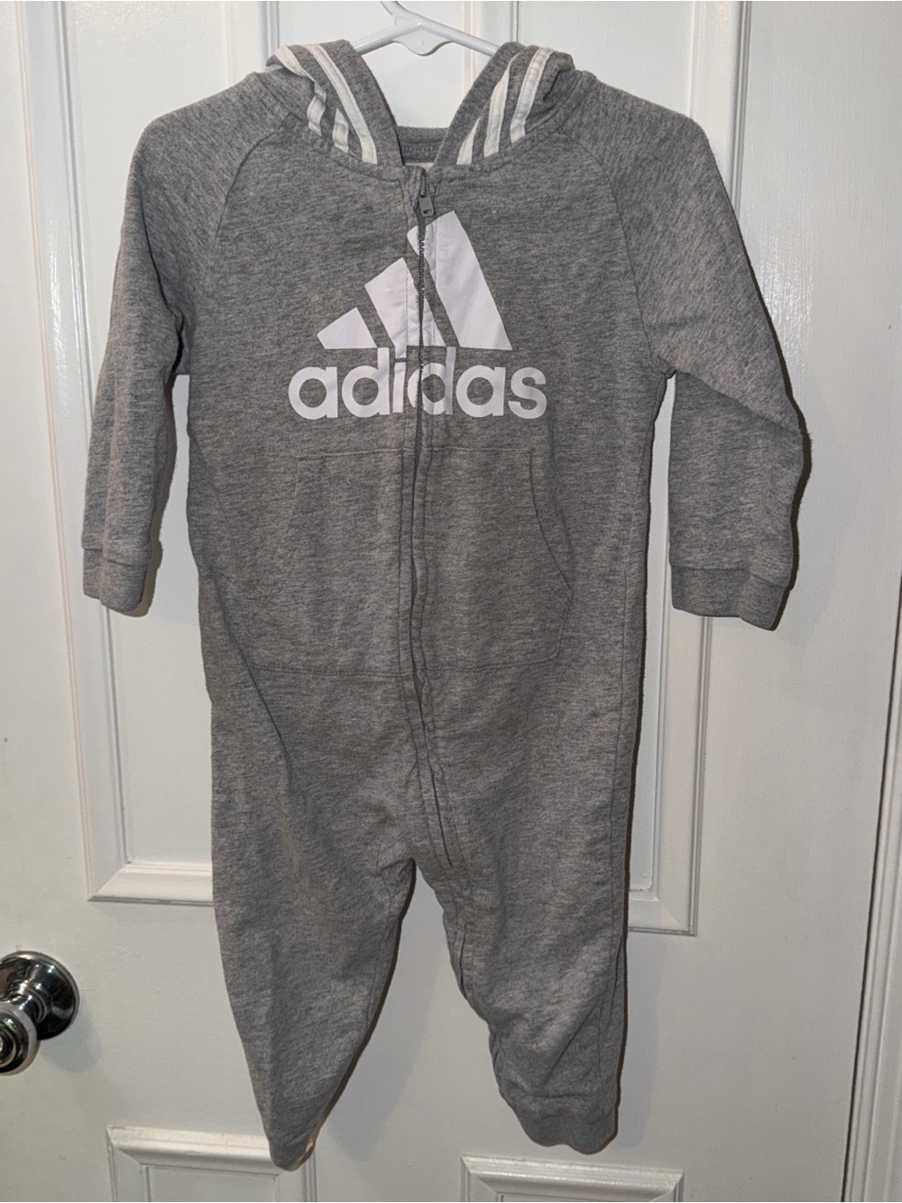 adidas Grey Logo Zip-Front Hooded One-Piece